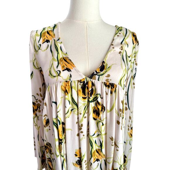 Free People XS Bella Porcelain Tunic Top White & Yellow Floral Boho Baby Doll - Picture 7 of 10